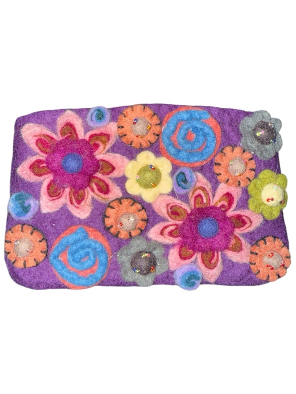 Rising Tide Purple Floral Felt Clutch with Multicolor Flowers